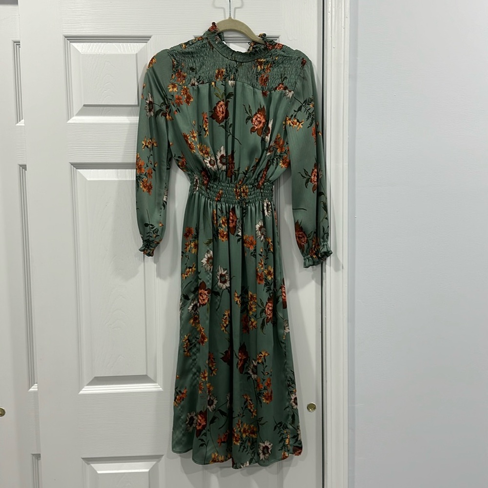 Zara basic xs pretty green floral midi